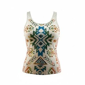 Signature Studio Tank Top Womens L White Aztec Foil Geometric Racerback‎